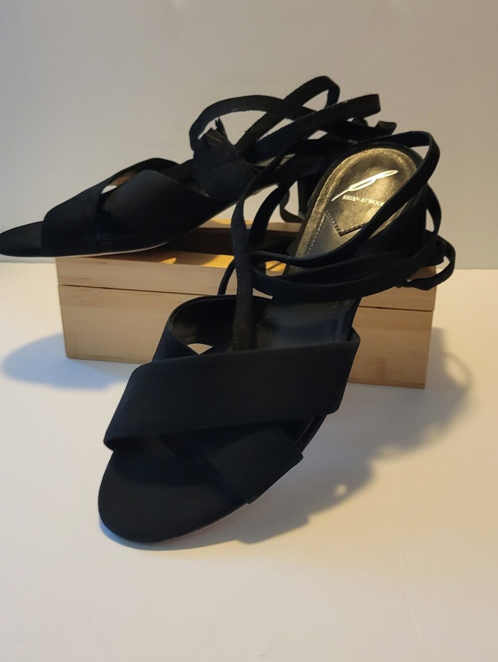 B BRIAN ATWOOD Astor Black Nubuck Block Heel Sandal Women's Size 9.5